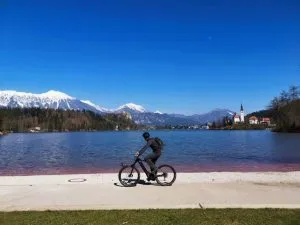 Cycling by Lake Bled